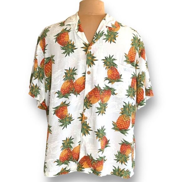 Vintage Paradise Found Shirt Hawaiian Pineapple Printed Boxy Camp Collar Top - Picture 3 of 9